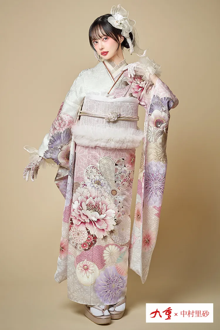 九重×中村里砂ブランド振袖ネットレンタル　ピンク/パステルカラー　牡丹柄　大柄　かわいい　トレンド振袖　K1294