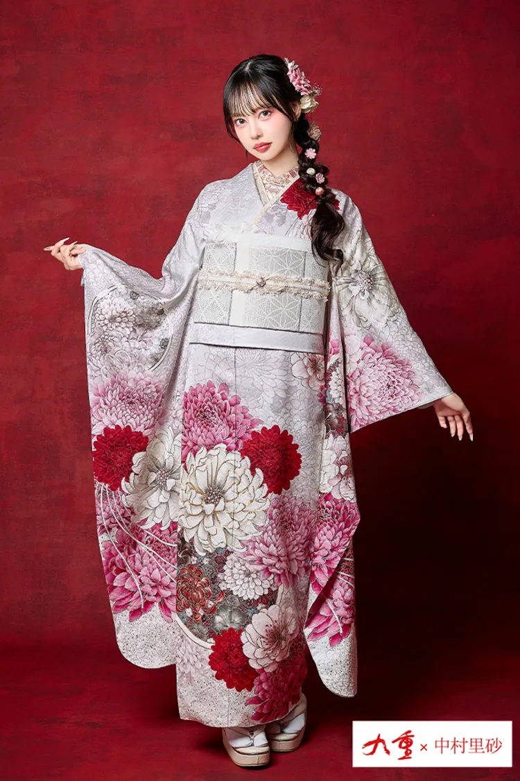 九重×中村里砂ブランド振袖ネットレンタル　ピンク/パステルカラー　牡丹柄　大柄　かわいい　トレンド振袖　K1295