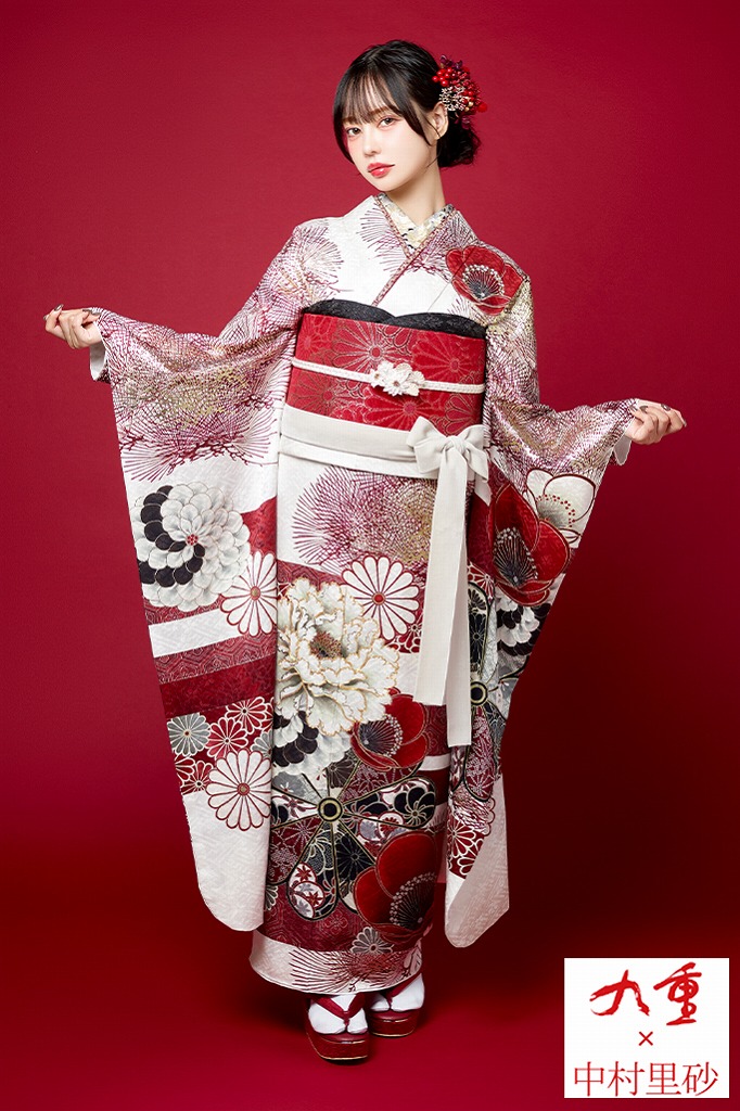 九重×中村里砂振袖ネットレンタル　白/赤/紅白　牡丹柄/梅柄/松柄　大人っぽい　綺麗　レトロ古典振袖　清楚　K1158