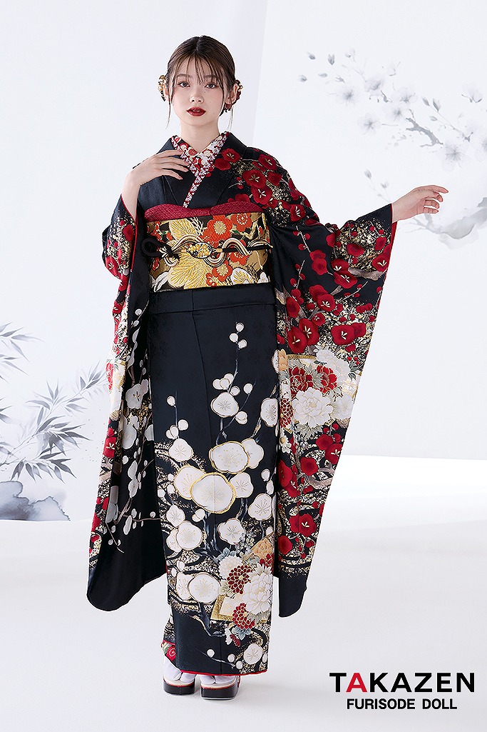 粋古典　黒/赤　梅柄/流水模様　かっこいい　大人っぽい　和柄　柄ちいさめ　渋い　南琴奈　26071