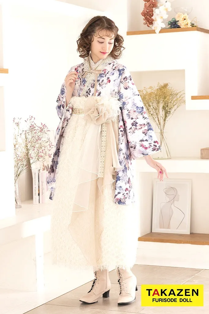 くすみカラーガーリー　薄紫/淡い色　シャギー素材　ドレス袴　おしゃれ　人とかぶらない　かわいい　ブーツコーデ　バレエコア袴ネットレンタル　R26022