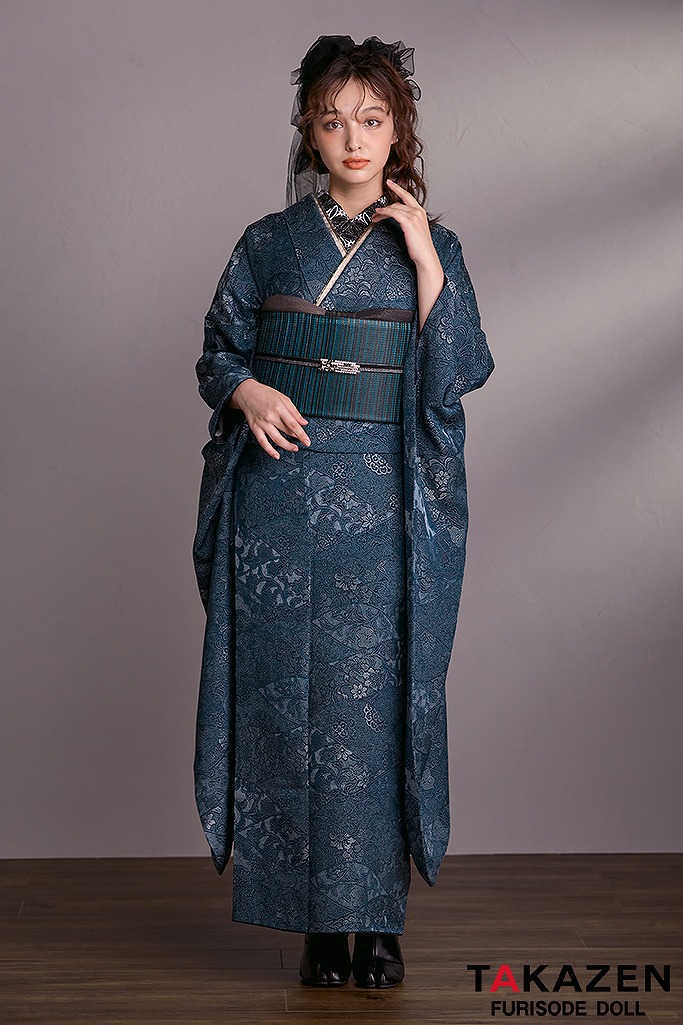 ヴィンテージスタイル　エメラルドグリーン/青　無地　大人っぽい　クール　ノスタルジック　個性的　ブーツスタイル　香川るな　25030