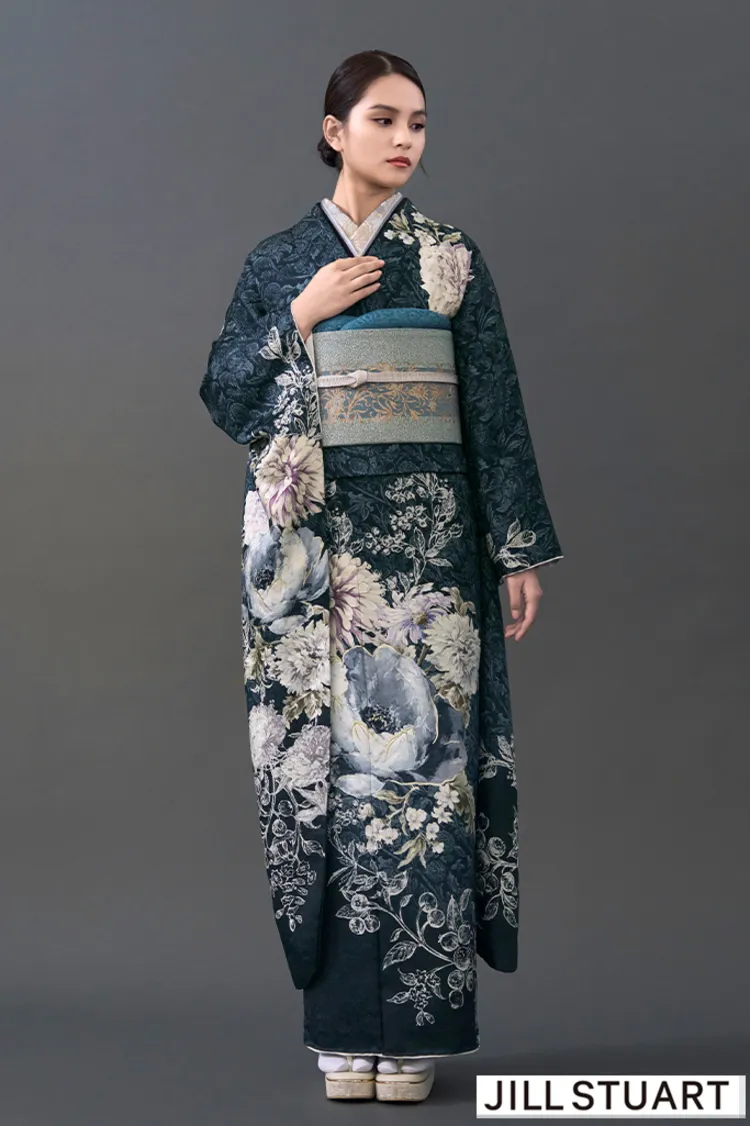 JILL STUARTブランド振袖ネットレンタル　ネイビー　ヴィンテージスタイル　清楚　おしゃれ　大人っぽい　K1315