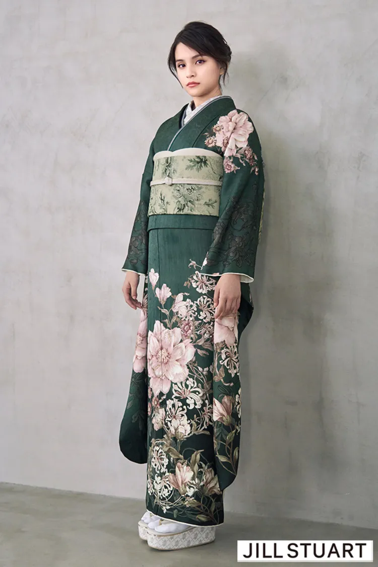 JILL STUARTブランド振袖ネットレンタル　グリーン/緑　ヴィンテージスタイル　おしゃれ　きれいめ　被らない　K1320