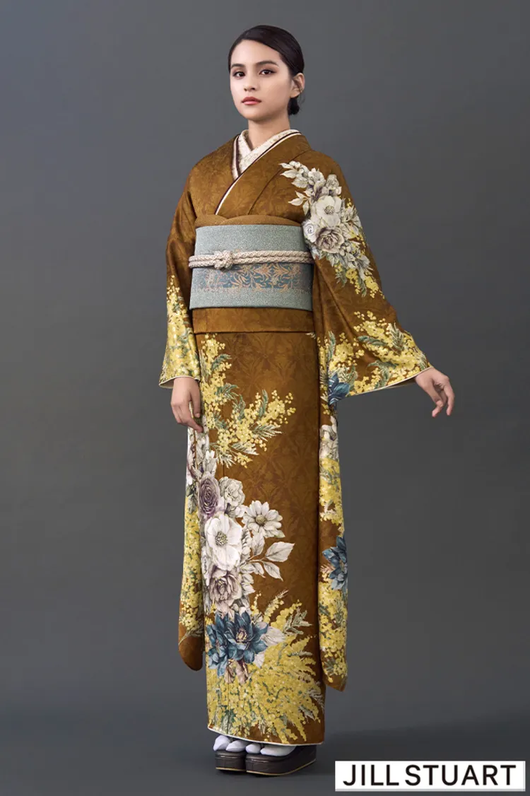 JILL STUARTブランド振袖ネットレンタル　からし/黄色　ヴィンテージスタイル　被らない　おしゃれ　ノスタルジック　K1321