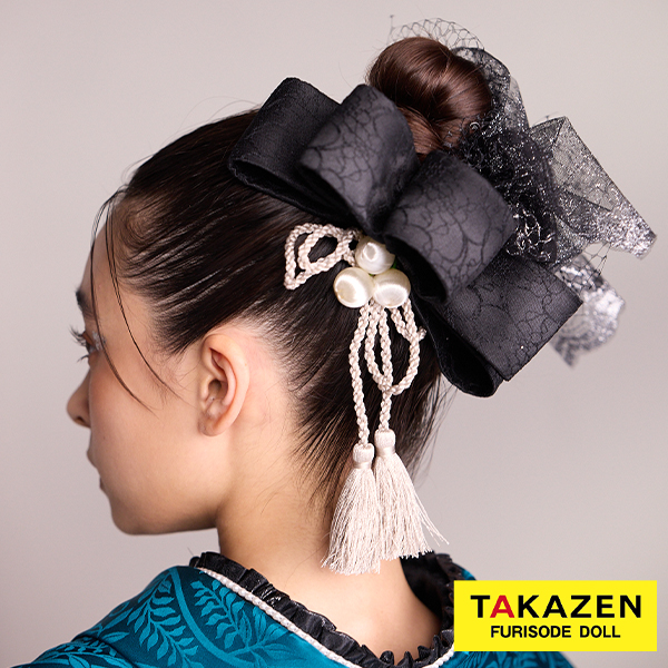 レースループリボン ブラック　組紐　レースチュール　大人っぽい髪飾り　ヴィンテージスタイル