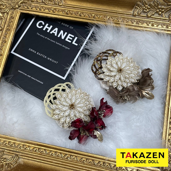 帯飾り　くすみカラー　帯留め/帯締め　華やか　プラスワン小物　ベージュ×エンジ/ブラウン(2種類)