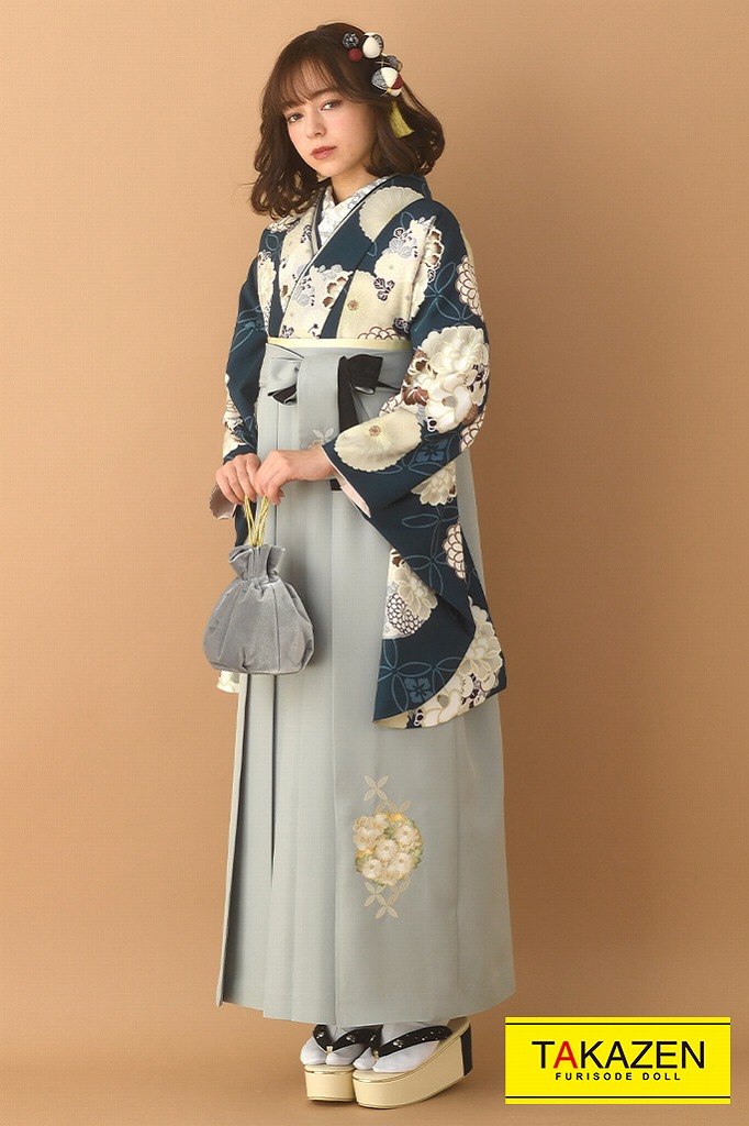 正統派古典　ネイビー/紺　和柄　清楚　華やか　カワイイ　はんなり　きれいめ　大人っぽい袴ネットレンタル　K23009