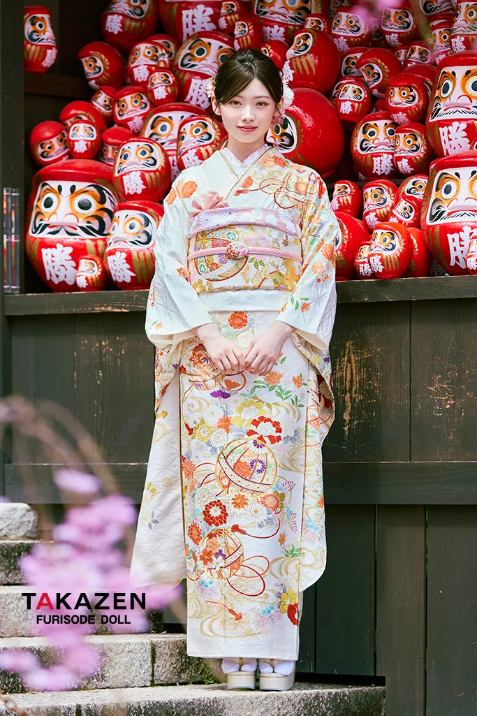 正統派古典　白/白ベース　鞠柄/牡丹柄　かわいい　綺麗系　柄小さめ　おしとやか　上品　振袖ネットレンタル　27022