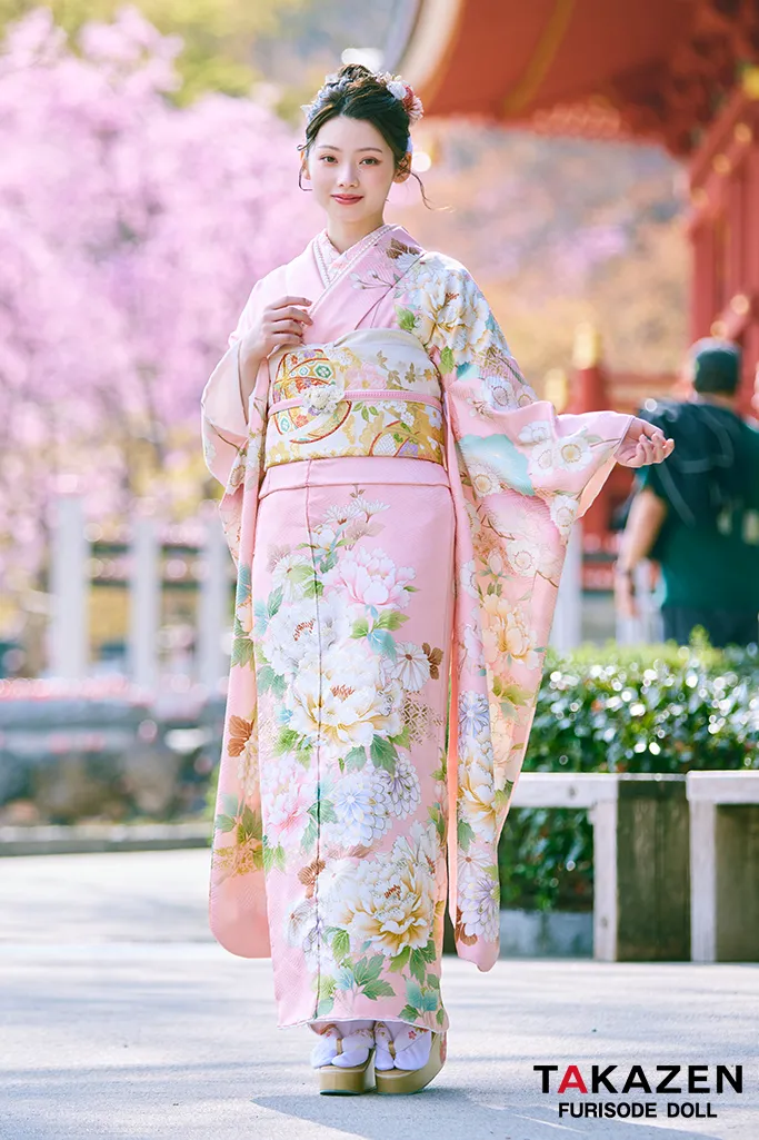 正統派古典　ピンク/淡い色　牡丹柄　はんなり　上品　綺麗系　大柄　かわいい振袖ネットレンタル　27029