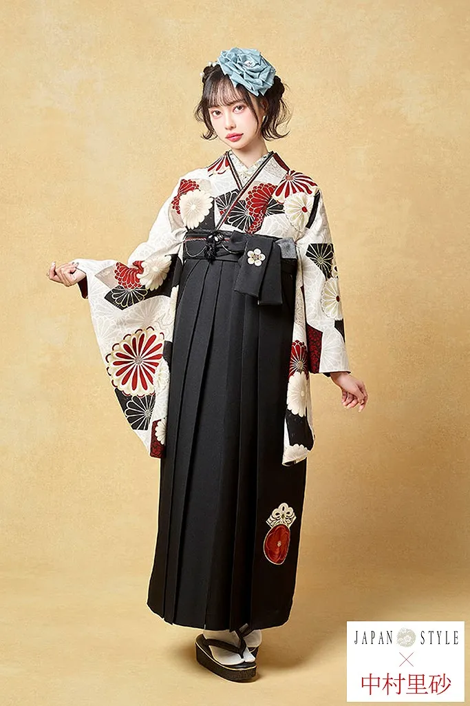 JAPANSTYE×中村里砂ブランド袴ネットレンタル　ベージュ　菊柄　レトロモダン　アンティーク調　ポップ　R26036