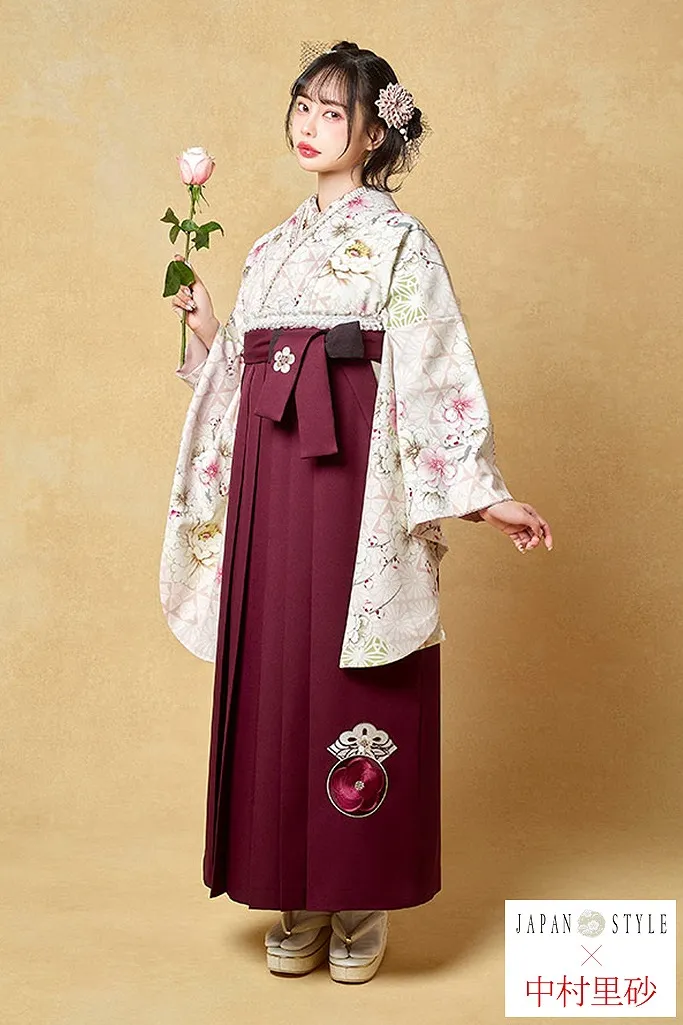 JAPANSTYE×中村里砂ブランド袴ネットレンタル　くすみピンク/淡い色　牡丹柄/八重桜　かわいい　綺麗系　清楚　R26037