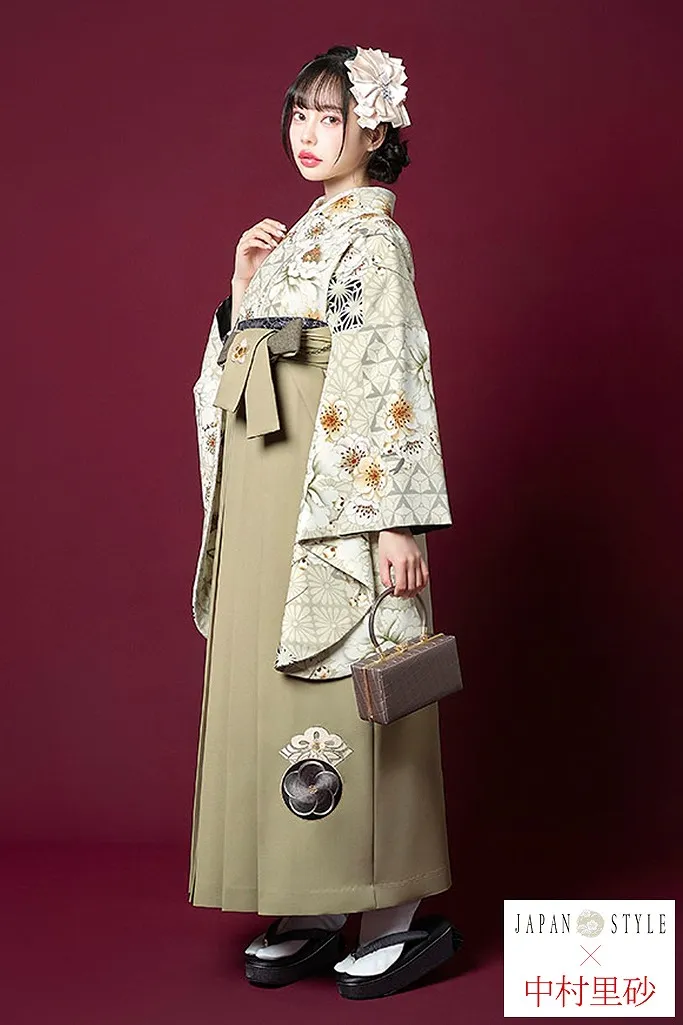 JAPANSTYE×中村里砂ブランド袴ネットレンタル　グレージュ/ダスティーカラー　牡丹柄/八重桜　きれいめ　おしとやか　古典柄　R26038