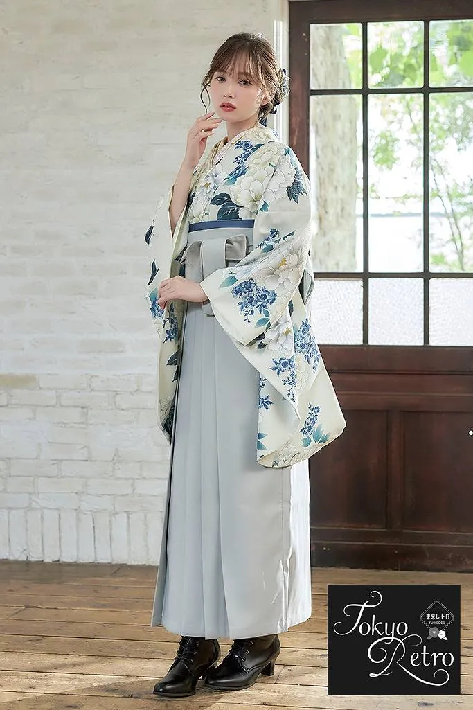 東京レトロ袴ネットレンタル　正統派古典　クリーム/青　上品　清楚系　ナチュラル　ブーツコーデ　マーシュ彩　R26072