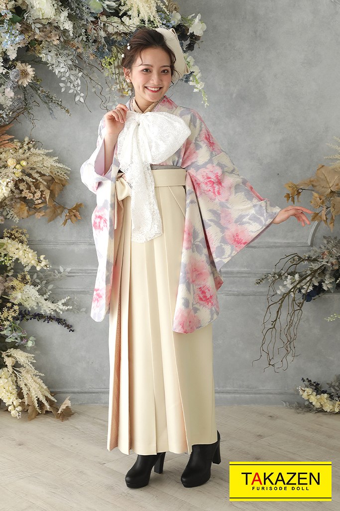 キュートガーリー　白/ピンク/グレー　花柄　ジルスチュアート　淡色　かわいい　JILLSTUART袴ネットレンタル　C30034