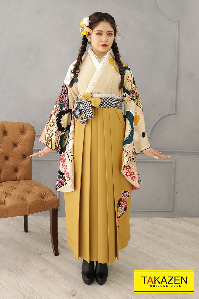 藤田ニコル(にこるん)袴ネットレンタル　くすみ系　ベージュ　おしゃれ　レトロ　人気　R21058