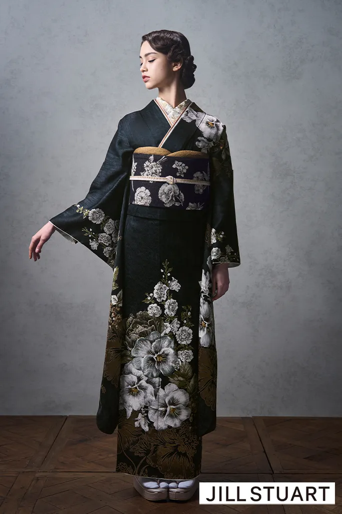 JILL STUARTブランド振袖ネットレンタル　黒/ブラック　ヴィンテージスタイル　シンプル　きれいめ　大人っぽい　K1202