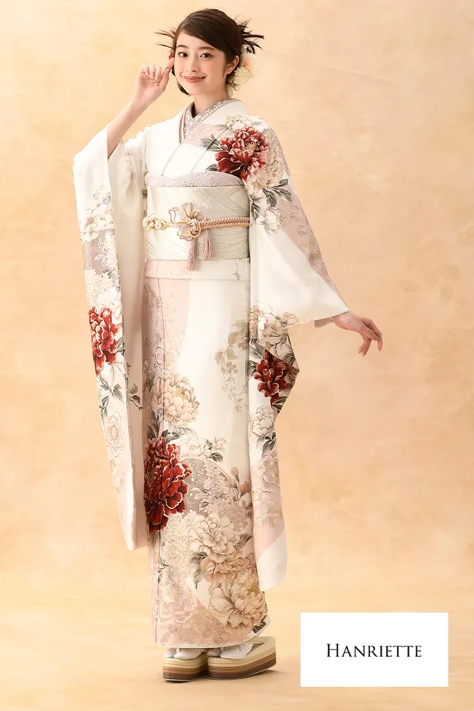 正統派古典　薄ピンク/淡い色　牡丹柄　くすみ系　かわいい　やわらかい印象　おしとやか振袖ネットレンタル　K1208