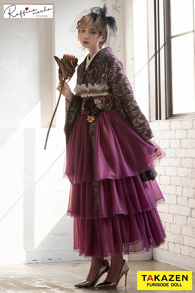 ヴィンテージスタイル　ワインレッド　レース素材　フリルドレス袴ネットレンタル　目立つ　アンティーク調　人気　R25088