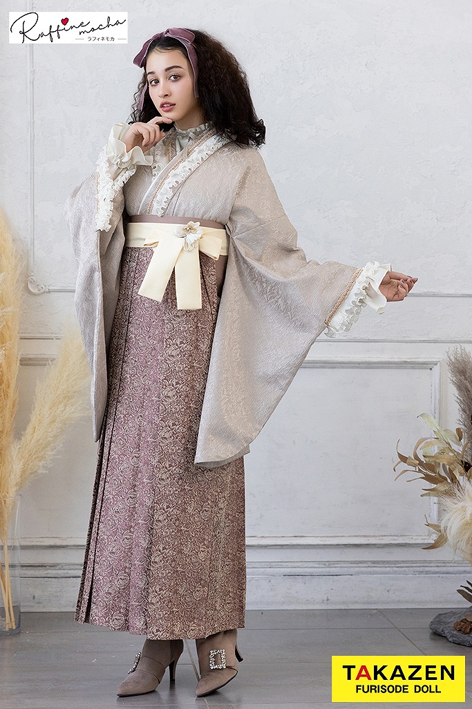 くすみカラーガーリー　ベージュ　無地/フリル付き　アンティーク調　フレンチガーリー　レースインナーコーデ　人と被らない袴ネットレンタル　R25092