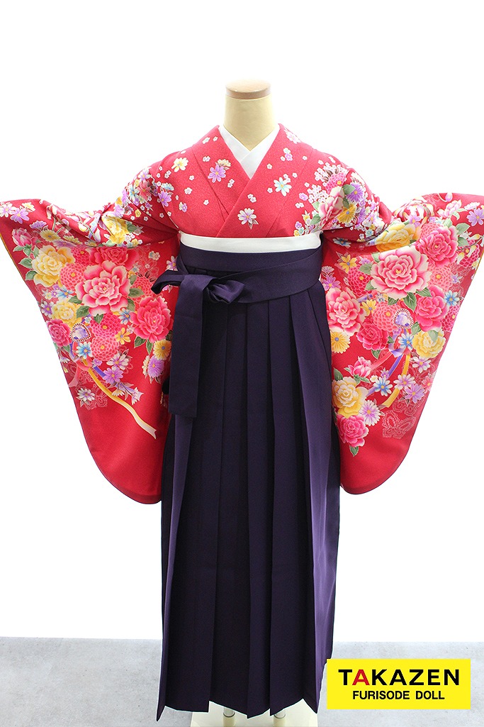 格安ガーリー系袴　ショッキングピンク　ボタン柄/花柄　可愛い　キュート　量産型　目立つ　女の子らしい　安い袴ネットレンタル　Y16