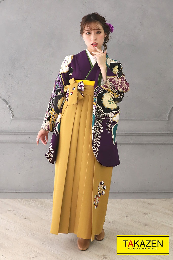 藤田ニコル(にこるん)ブランド袴ネットレンタル　黒/紫/グリーン(緑色)　レトロ古典柄　大人っぽい　ブーツコーデ　R21059