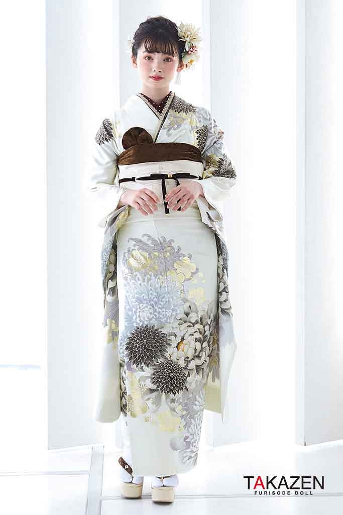 くすみカラー古典　淡色/白/オフカラー　淡い色　ダスティーカラー　くすみ系　爽やか　乱菊柄/古典柄　大人っぽい淡色振袖　南琴奈　LB13