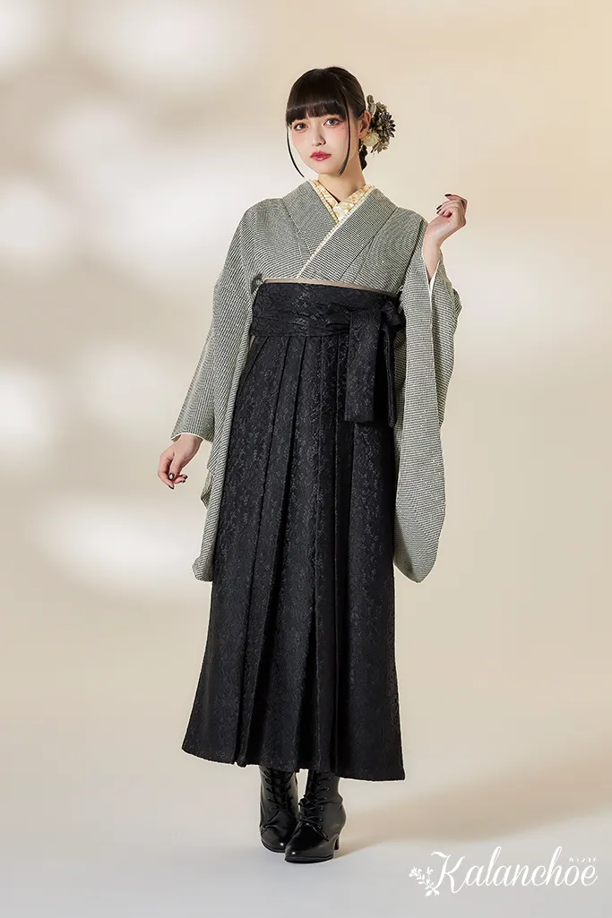 最新作ヴィンテージスタイル　千鳥柄　おしゃれ　洋風袴　ブーツスタイル　ノスタルジック　シック　モノトーンコーデ袴ネットレンタル　R26077