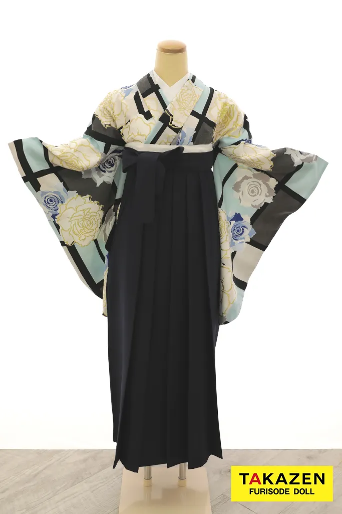 安いキュート＆ガーリー袴　水色　バラ柄　可愛い　　セシルマクビー　安い袴ネットレンタル　Y20