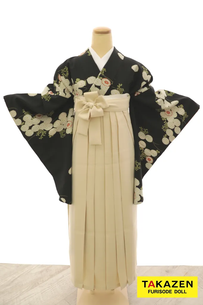 格安古典柄袴　黒　小花柄　シンプル　大人っぽい　おしゃれ　安い袴ネットレンタル　Y26