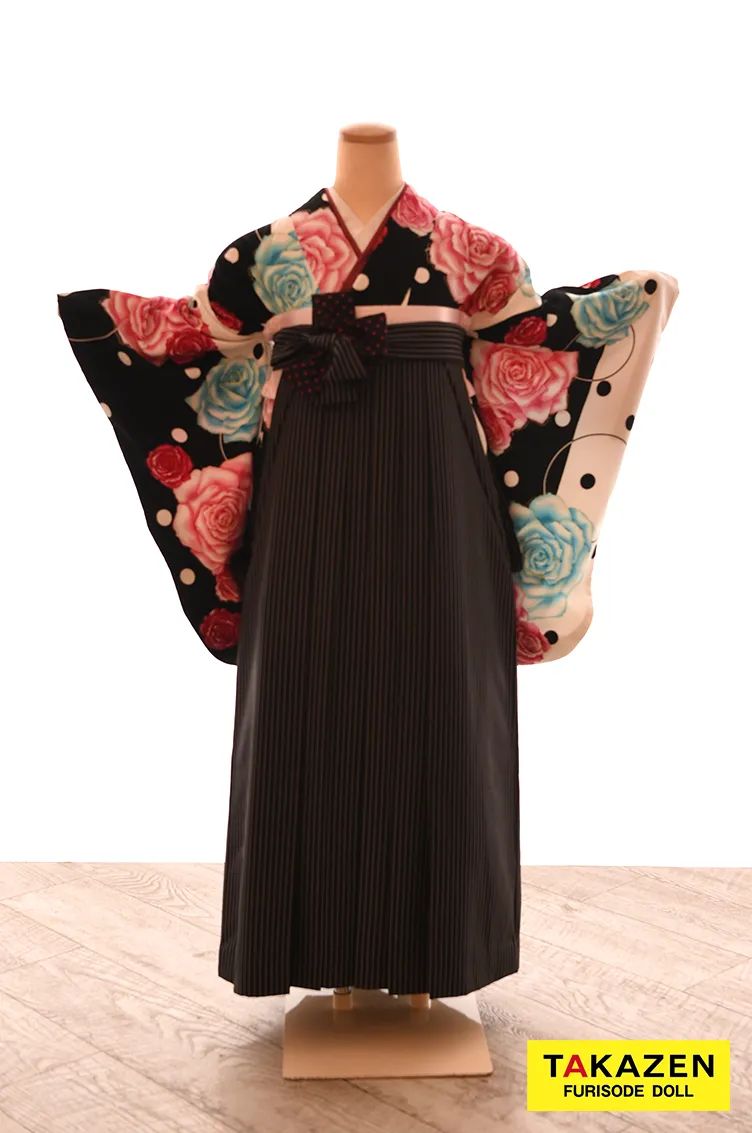 安いキュート袴　黒/白/ピンク　ドット柄　かわいい　ギャル　目立つ　派手　安い袴ネットレンタル　Y33