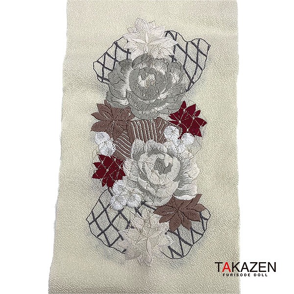 アンティーク調かわいい半襟通販(豪華刺繍)　白/エンジ