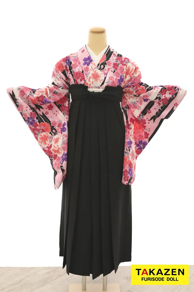 安いキュート＆ガーリー袴　ピンク　小花柄/ストライプ　可愛い　目立つ　格安袴ネットレンタル　Y22