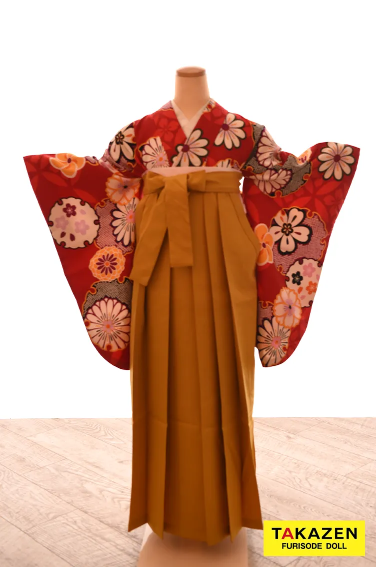 安いレトロ古典袴　赤　花柄　かわいい　上品　モダン　かぶらない　安い袴ネットレンタル　Y31