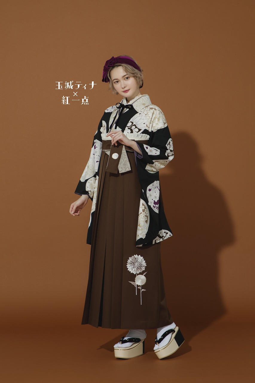 玉城ティナ×紅一点袴ネットレンタル　黒/アイボリー　アンティーク調　レトロ　お洒落　大人っぽい　R22020