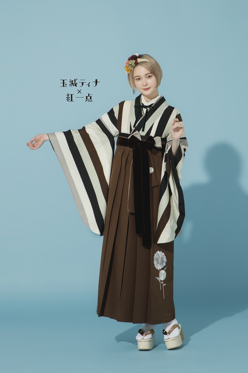 玉城ティナ×紅一点袴ネットレンタル　くすみ/黒/茶/アイボリー　ストライプ　シンプル　オシャレ　淡い色　R22022