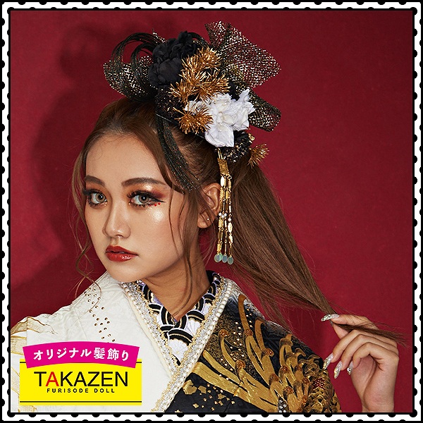 大人気ギャル系髪飾り通販(カッコイイ)　今どき花魁風　ブラック(黒)/白