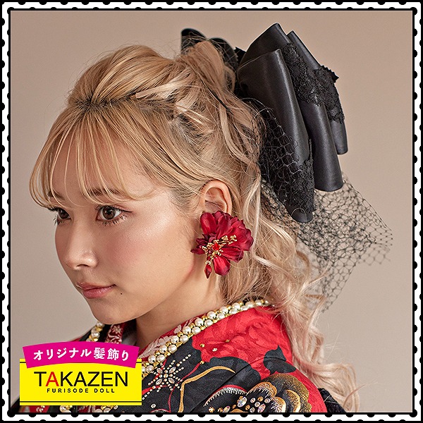 かわいい派手豪華髪飾り通販(目立つリボン)　オシャレカワイイチュール付き　黒