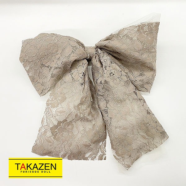 おしゃれ可愛いヘアアクセサリー　髪飾り通販(大きいレースリボン)　チュール付き/ベージュ