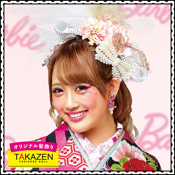 華やか目立つデカ髪飾り通販(派手キラキラリボン)　白/ピンク