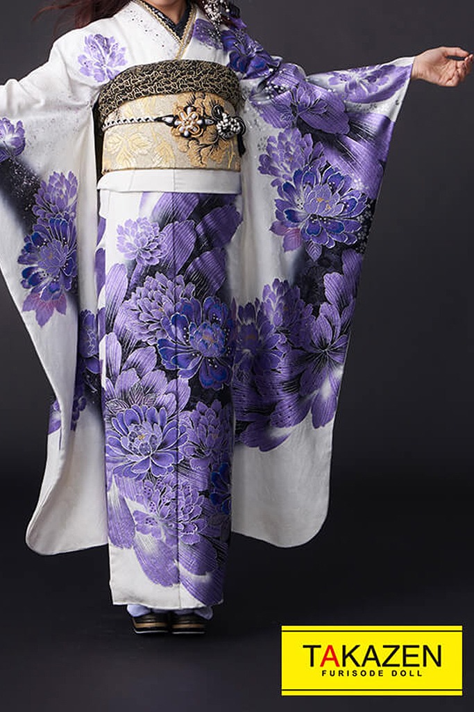 グラマラスモード　黒/白/紫　ボタン柄　派手　目立つ　ギャル振袖ネットレンタル　キラキラ　#F0077