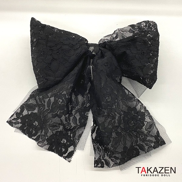 地雷系大きいレースリボン　髪飾り通販　(可愛いヘアアクセサリー)　チュール付き/黒