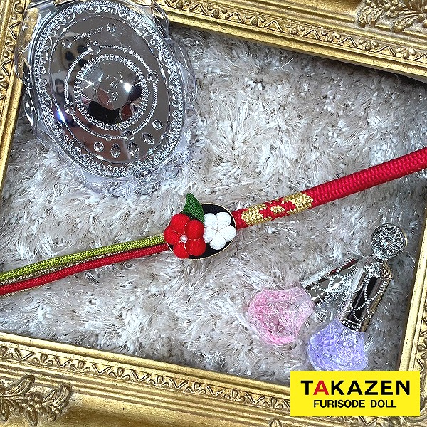 高級つまみ細工帯締めネットレンタル　清楚古典　赤/黄緑