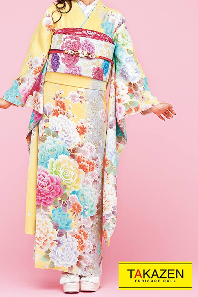 安くてかわいいキュート系　黄色/水色/パステルカラー　ゆるふわ　　量産型　ラブリー　かわいい振袖ネットレンタル　32167