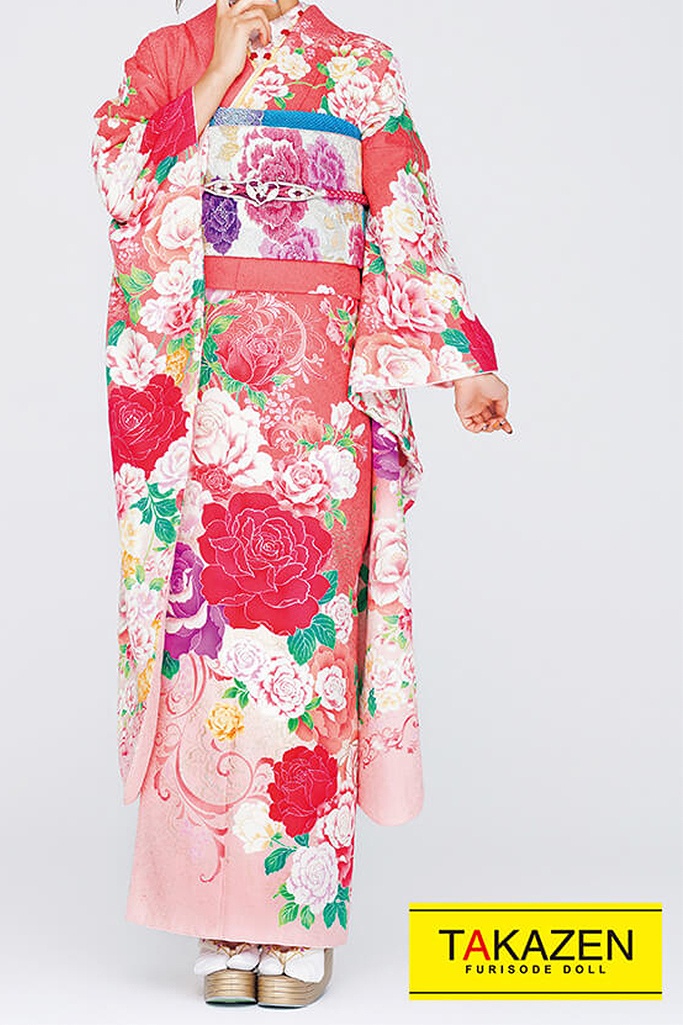 激安かわいいキュート系　サーモンピンク/パステルカラー　薔薇柄　あざとい　華やか　量産型　リズリサ好きにおすすめの振袖ネットレンタル　32164