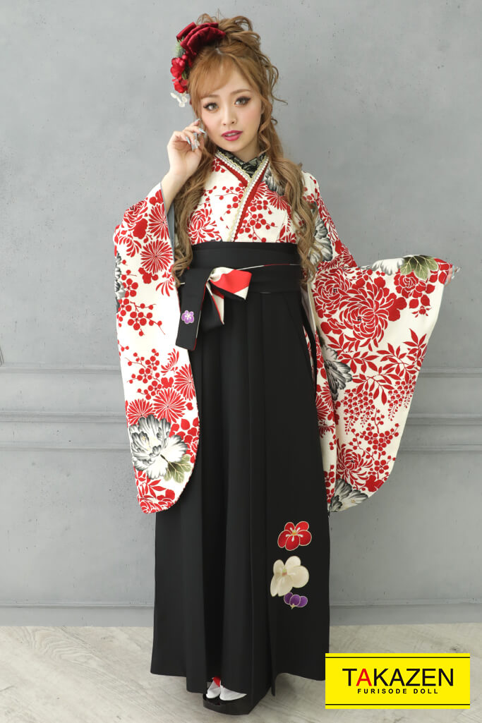 モード系　白/赤/グレー　派手かわいい袴ネットレンタル(ナチュラルビューティー)　R21047