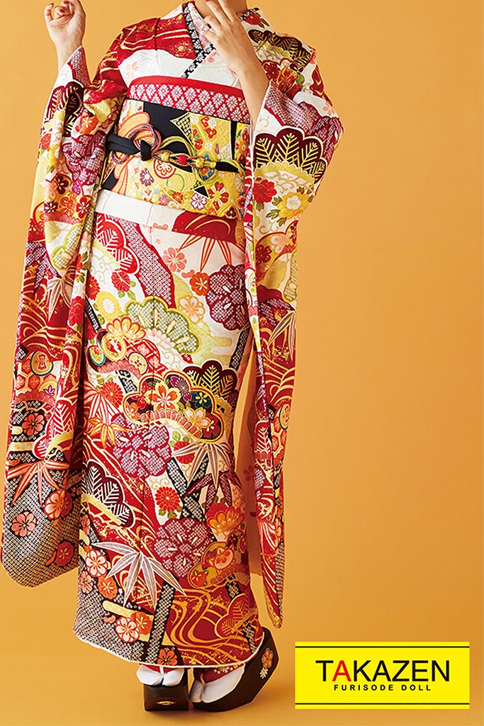 正統派古典　白/赤　松柄/大柄　綺麗　絞り風古典振袖ネットレンタル　大人　可愛い　32041