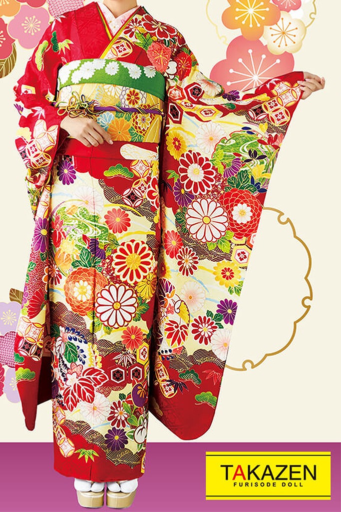 正統派古典　赤/グリーン(緑色)　和風柄　はんなり　上品　綺麗かわいい古典振袖ネットレンタル　華やか　32039