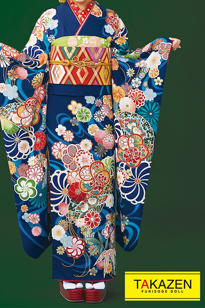 格安振袖ネットレンタル　紺/赤　梅柄　可愛い　上品　激安　プチプラ　32181