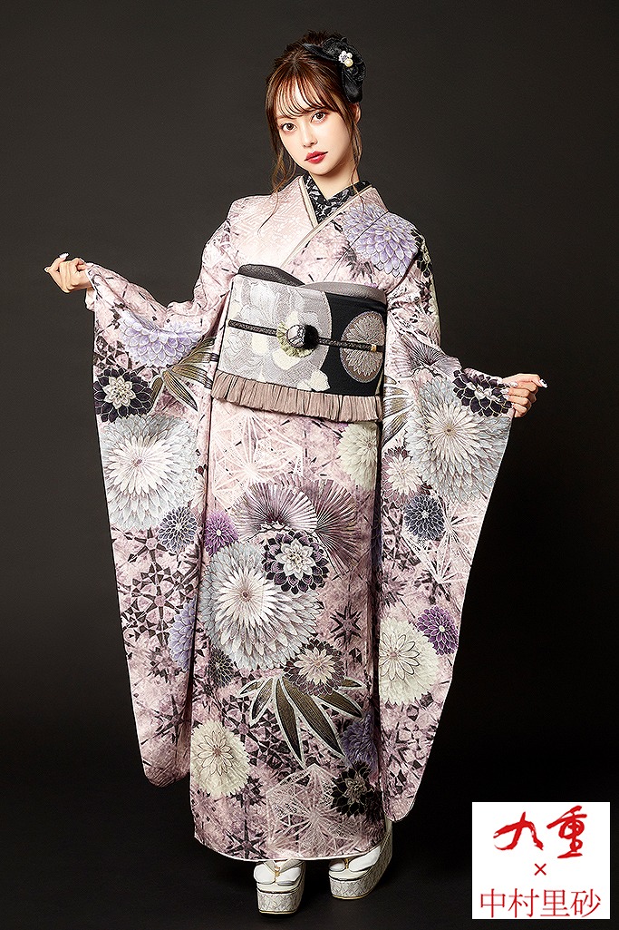 九重×中村里砂振袖ネットレンタル　くすみ色/ダスティーピンク/くすみピンク　菊柄　ダスティーカラー　おしゃれ　　トレンド　K652